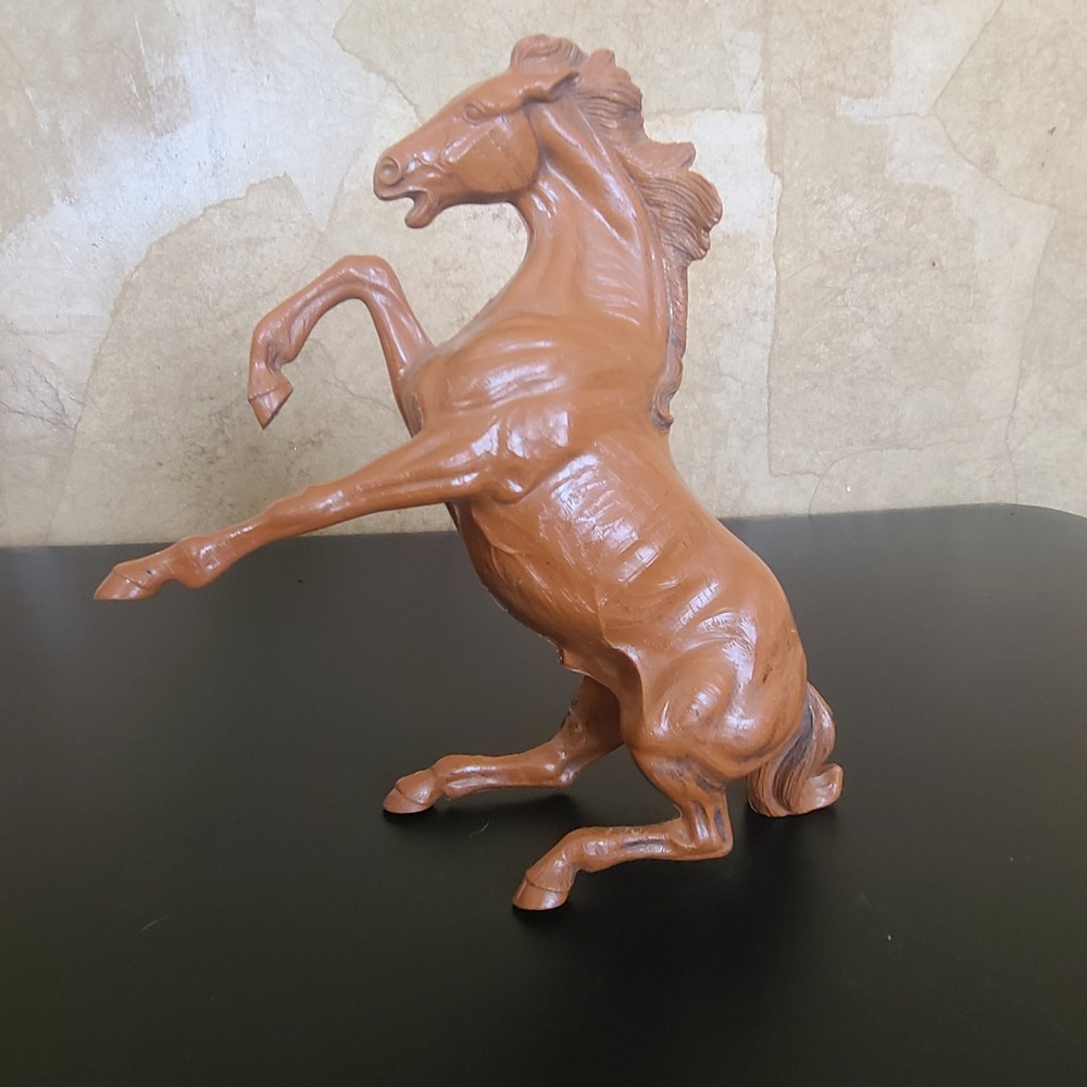 Vintage Rearing Stallion‎ Horse Figurine Brown Rustic Equestrian Decor 10 Inch